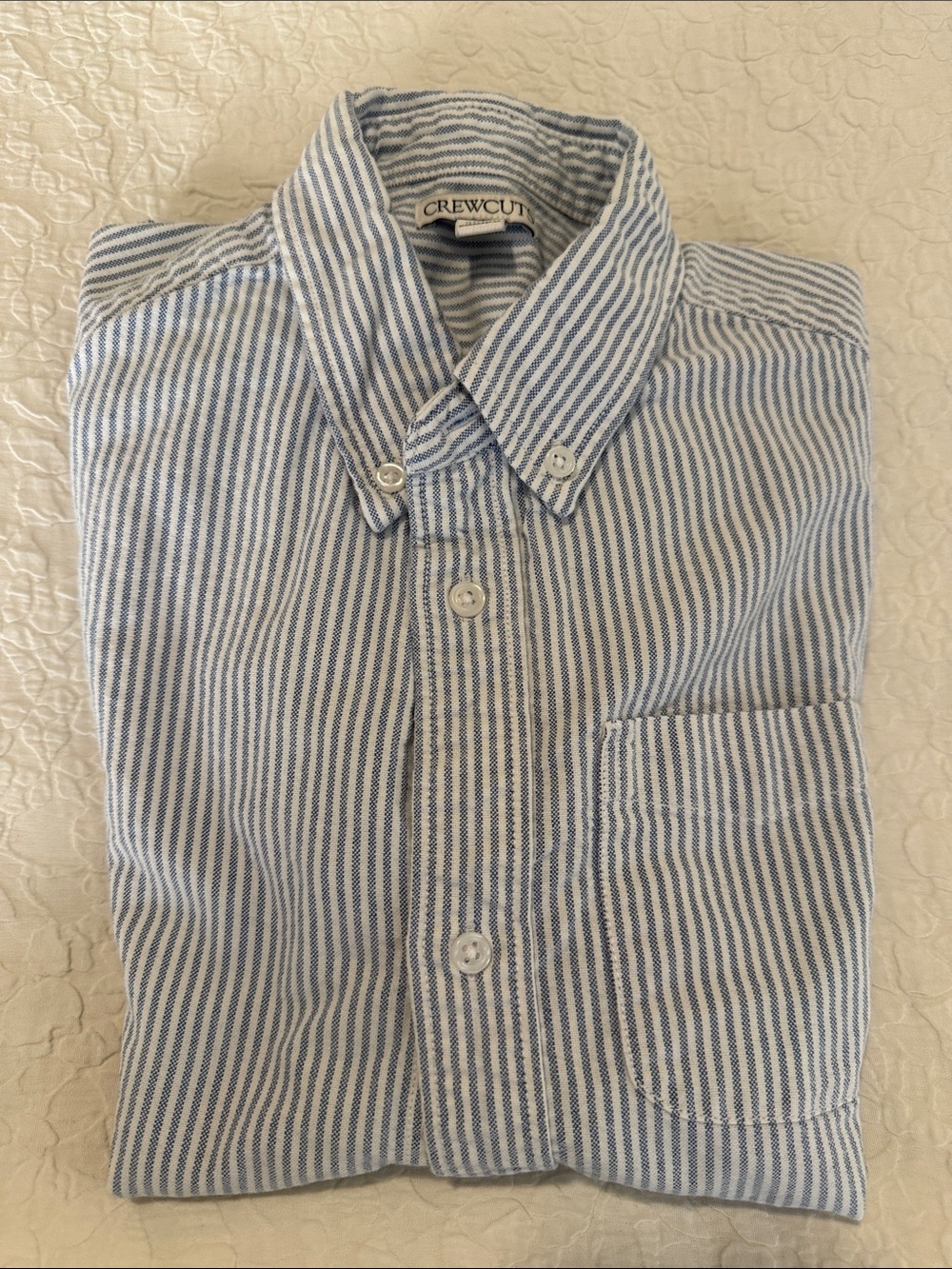 Crewcuts Boys Size 12 Classic Blue and White striped button down, 100% cotton